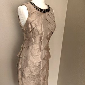 London Times Champagne Silky tiered Wedding / Cocktail semi-formal dress size  4